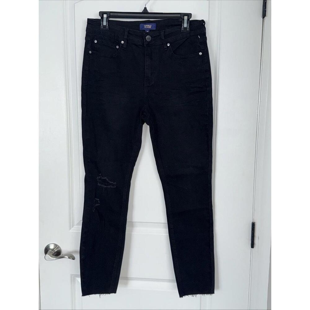 Cavalli Class Slim Ankle Back  Distressed  Jeans Raw Hem Size 29 Pants High Wais